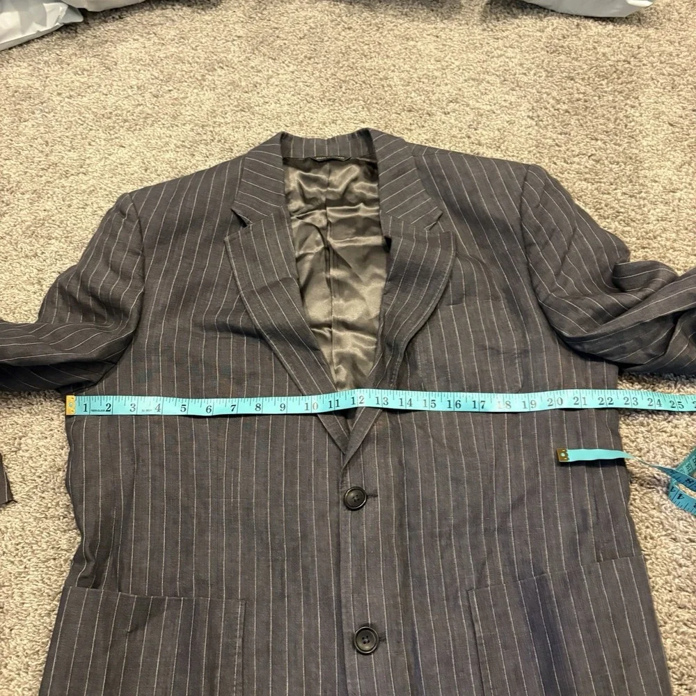 Banana Republic Jacket Spot Coat Men 44s Gray 100% Linen Two Button Short Stripe